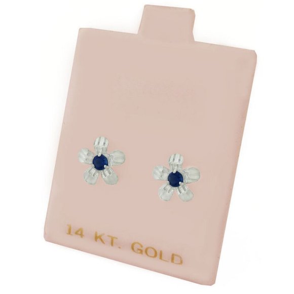 Created Blue Sapphires 0.24 Cts Stud Earrings 14k White Gold